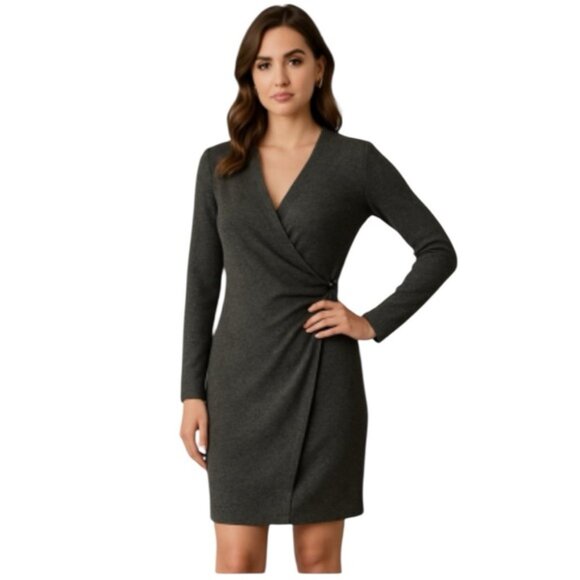 Neiman Marcus Cashmere Wrap Dress Charcoal Gray Size Large NWT - Picture 1 of 8